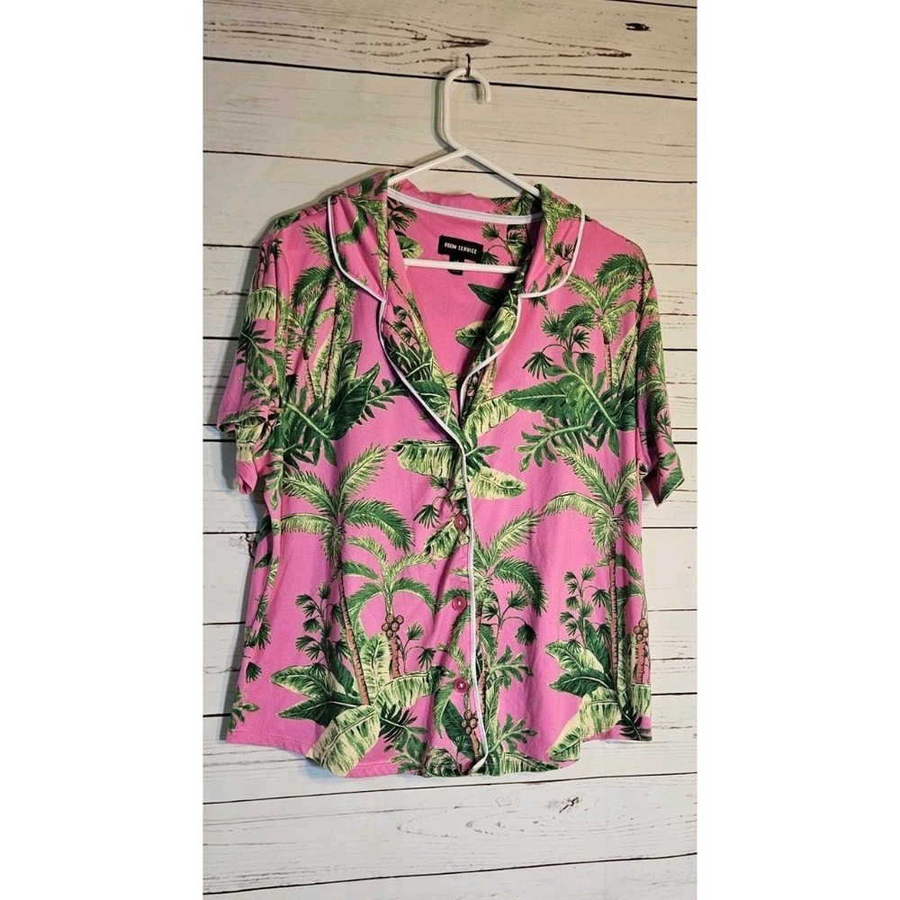 Tropical Palm Button-Front Pajama Top - Pink
